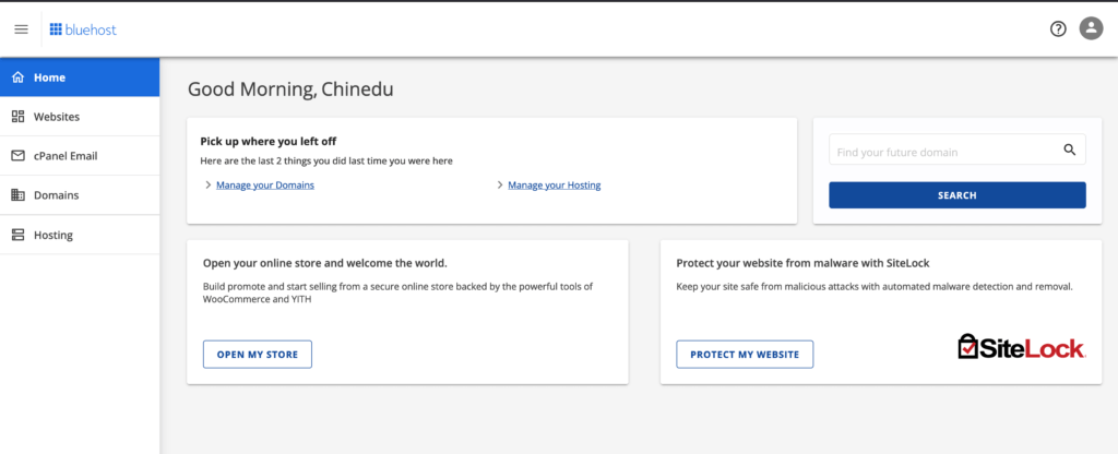 Bluehost Dashboard