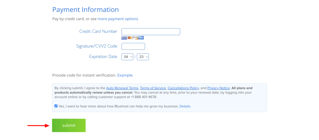 Bluehost Checkout
