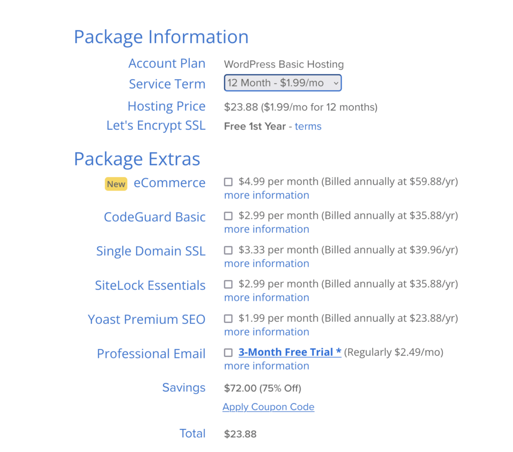 Select packages and duration